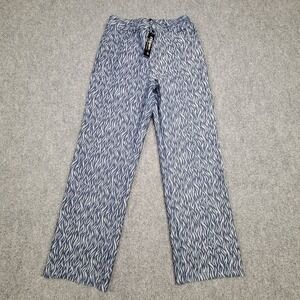 NWT Paper Moon Wide Leg Pants Womens Small Blue White Abstract Print Denim Style